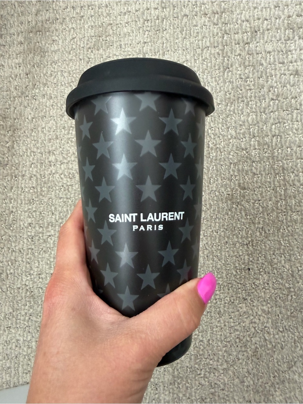 Saint Laurent Black Travel Mug with Star Motif - NEW